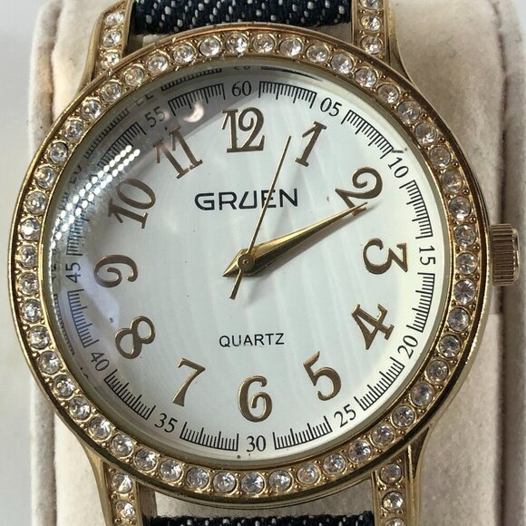 Gruen Quartz Gold Tone Watch With Rhinestones - Picture 2 of 5